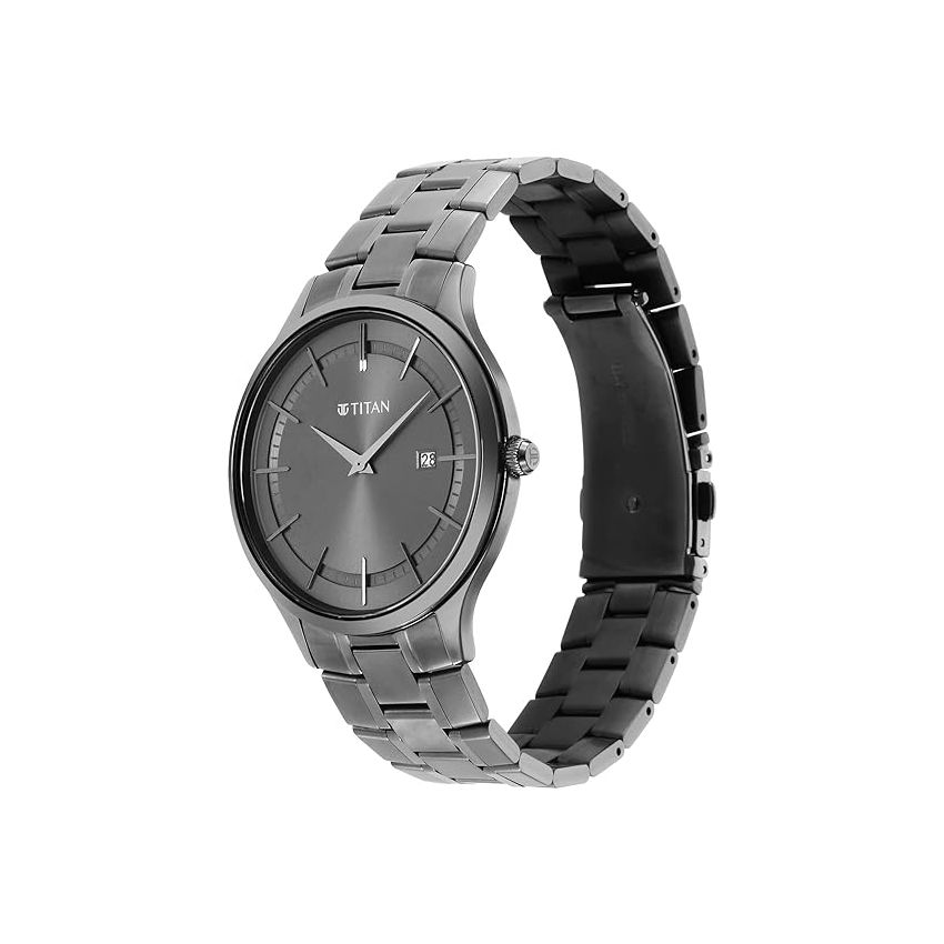 Titan Classique Slimline Gray Dial Analog with Date Stainless Steel Strap Watch for Men-NS90142QM02/NT90142QM02