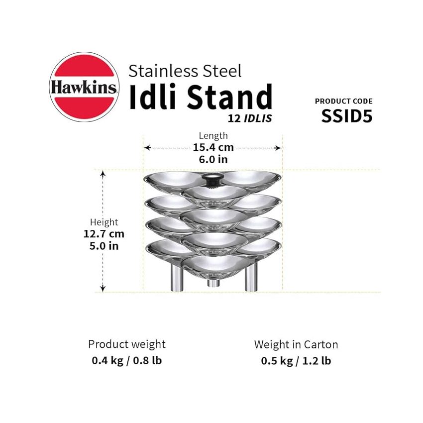 Hawkins Stainless Steel Idli Stand - 12 Idlis, (For 5 Litre and bigger Pressure Cooker), Silver (SSID5)