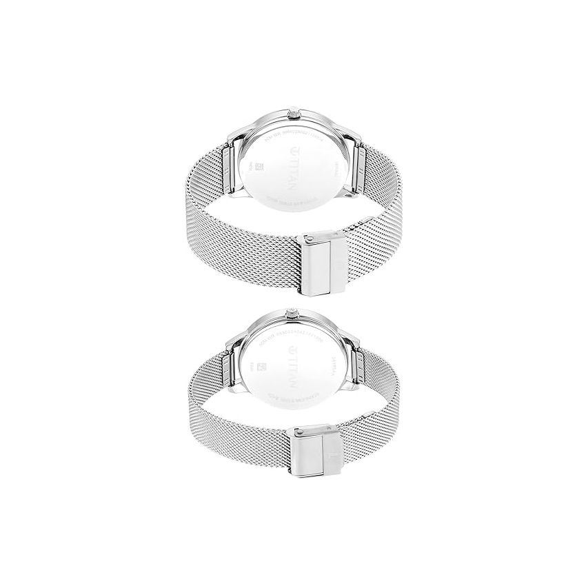 Titan Men Stainless Steel Analog White Dial Watch-18062648Sm01, Band Color-Silver