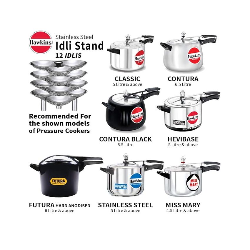 Hawkins Stainless Steel Idli Stand - 12 Idlis, (For 5 Litre and bigger Pressure Cooker), Silver (SSID5)