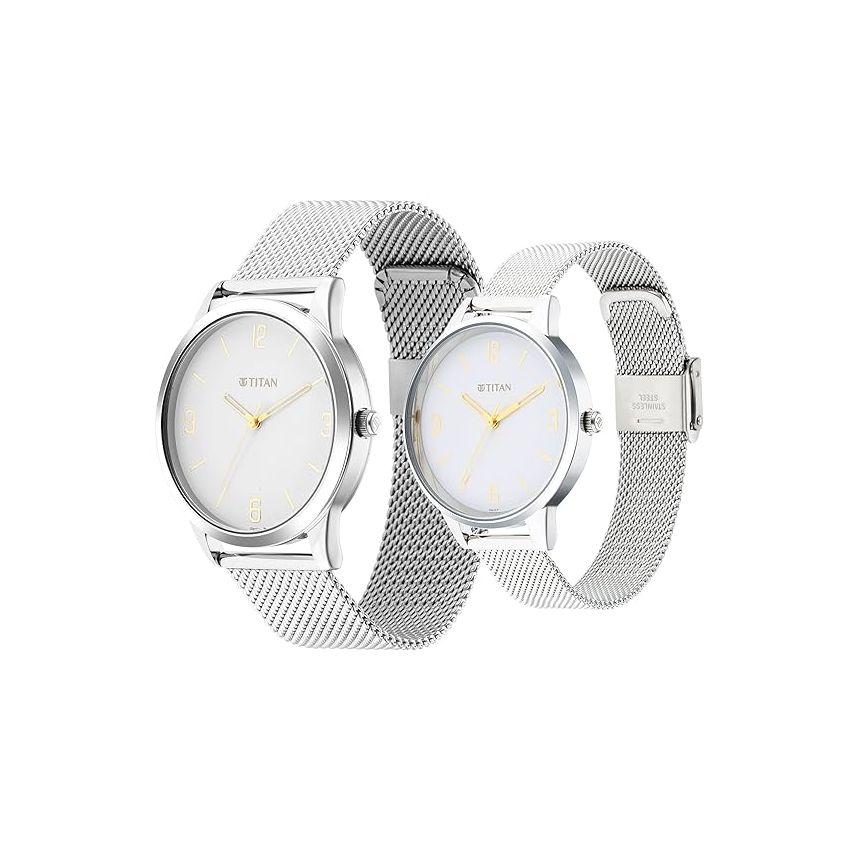 Titan Men Stainless Steel Analog White Dial Watch-18062648Sm01, Band Color-Silver