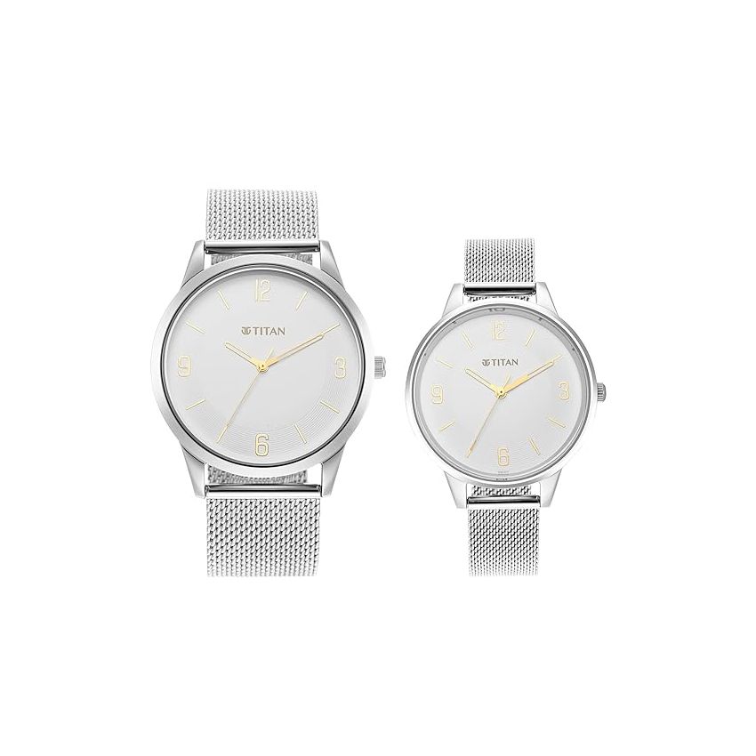 Titan Men Stainless Steel Analog White Dial Watch-18062648Sm01, Band Color-Silver