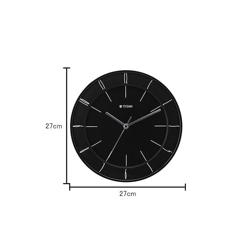 Titan Contemporary Wall Clock with Domed Glass - 27 Cm X 27 Cm (Small), Analog, Black