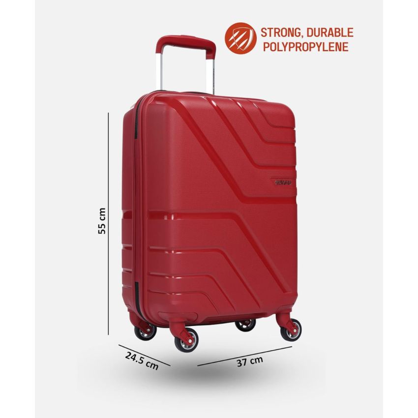 American Tourister Upland Spinner 55 Cms Polypropylene Hardsided Small Cabin Luggage|Speed_Wheel 8 Wheel Suitcase|Trolley Bag, Formula Red