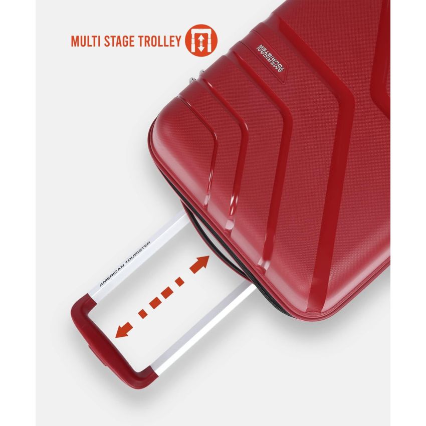 American Tourister Upland Spinner 55 Cms Polypropylene Hardsided Small Cabin Luggage|Speed_Wheel 8 Wheel Suitcase|Trolley Bag, Formula Red