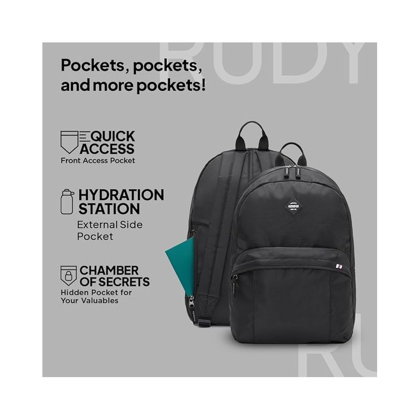 American Tourister RUDY Small Size Polyester Causal Backpack with Security Zip- Black