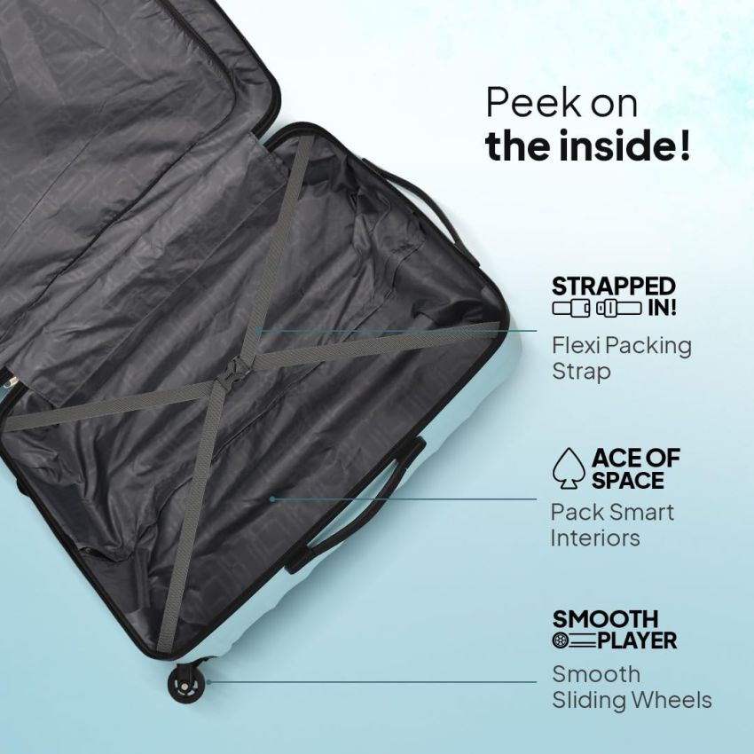American Tourister Barcelona 69 cms Medium Hardside Check-in Suitcase with a Multi-Stage Telescopic Trolly & Pack Smart Interiors - Powder Blue