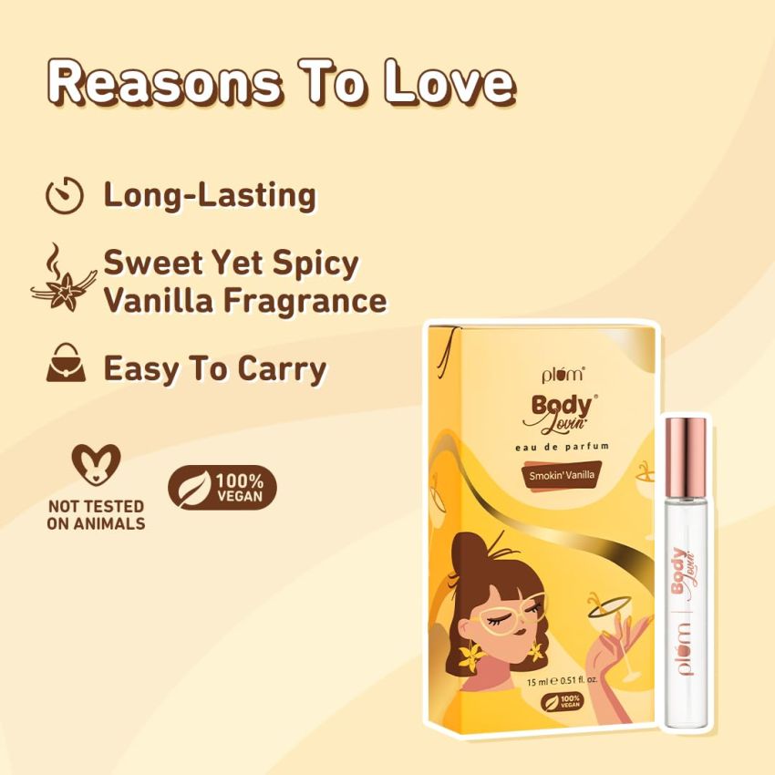 Plum BodyLovin' Smokin' Vanilla Eau De Parfum, 15ml Warm Vanilla Fragrance, Long-Lasting Perfume For Unisex