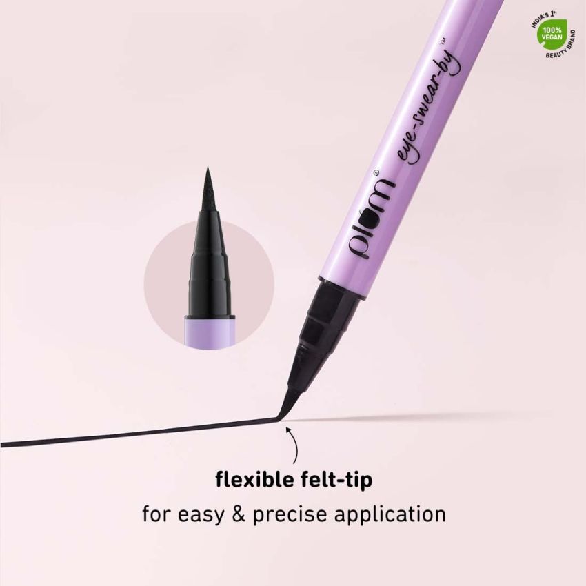 Plum Eye-Swear-By Pencil Eyeliner Pen | Flexible Felt-Tip | Smudge-Proof | 100% Vegan & Cruelty Free | 01 Black, Semi Matte Finish