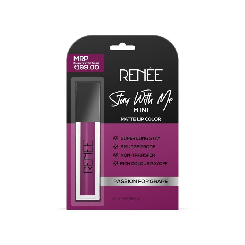 RENEE Stay With Me Mini Matte Lip Color, Long Lasting, Non Transfer, Water & Smudge Proof, Light Weight Liquid Lipstick, Passion for Grape 2ml
