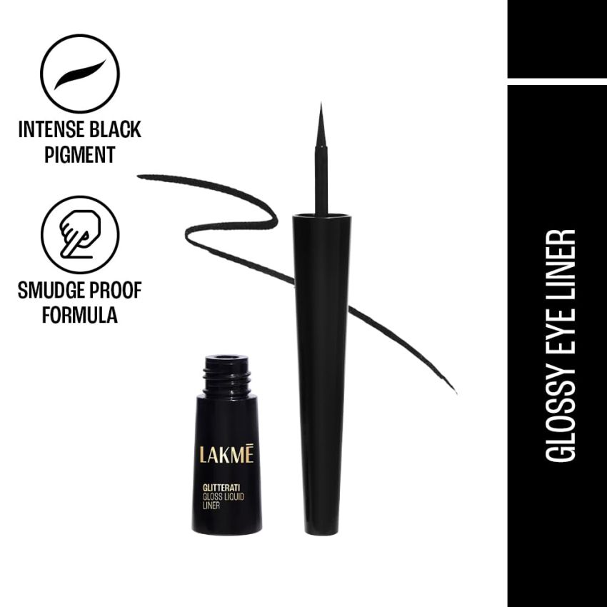 Lakme Absolute Gloss Artist Liquid Eye Liner, Black, Smudge Proof, Long Lasting, 2.5 ml