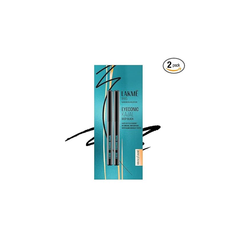 LAKMÉ Eyeconic Black Kajal 0.35 g (Combo Pack of 2) Matte Kohl Liner in a Twist Up Pencil - Waterproof, Smudge Proof & Long Lasting Eye Makeup