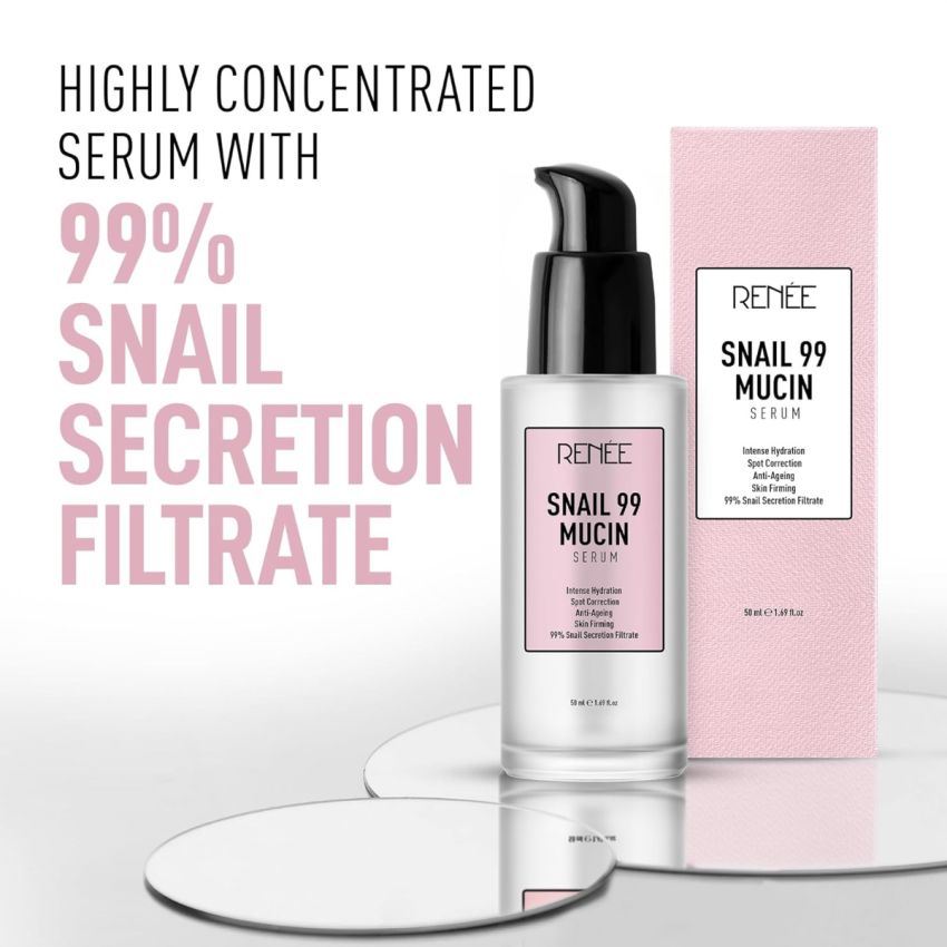 RENEE Snail 99 Mucin Serum for Face - Contains 99% Snail Secretion Filtrate & Hyaluronic Acid - Intense Hydration, Blemishes, Wrinkles & Spot Correction, Anti Ageing, Skin Firming - All Skin Types