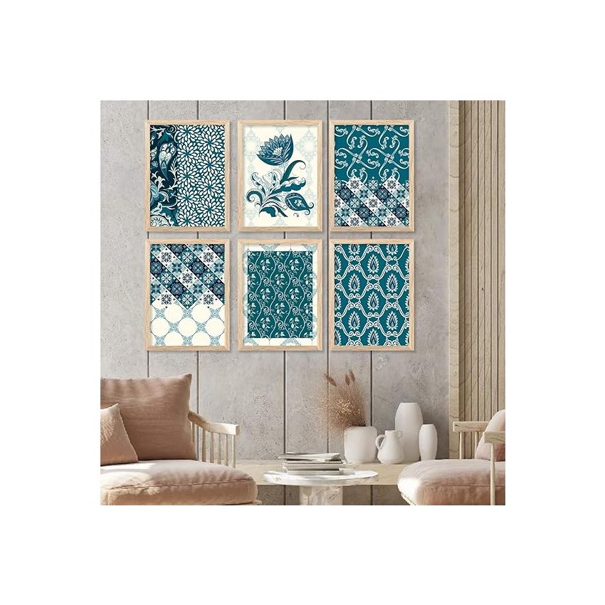 kotart Traditional Indian Art Wall Painting for Living Room Bedroom Office Room Decor - Madhubani Painting with Frame Set of 6 (13x17 inch) Set of 6