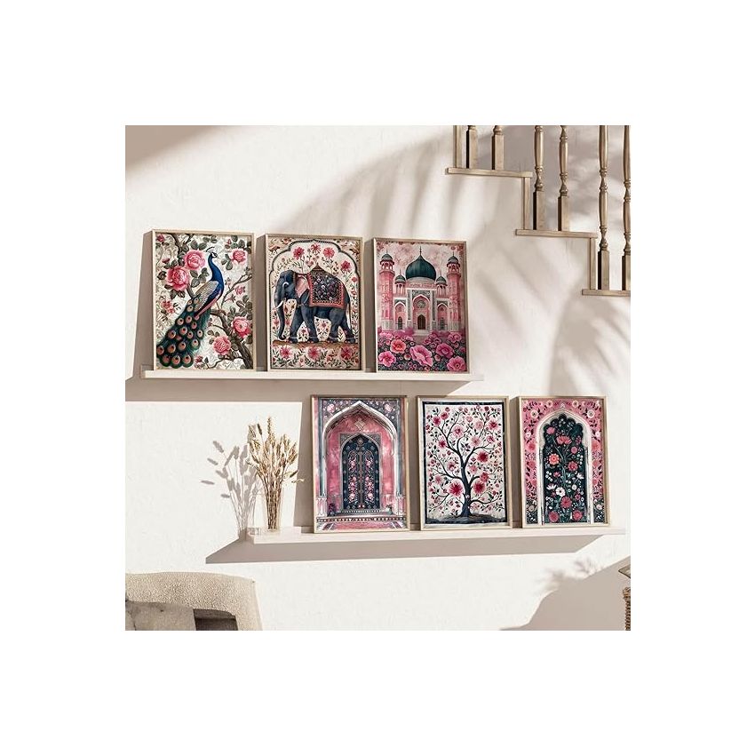 kotart Madhubani wall Art Paintings with Frame for Home Decoration | Painting for Wall Decoration Traditional Framed Painting for Living Room Bedroom Office Decor | Decorative Wall Art Set of 6 (13x17 inch, A)