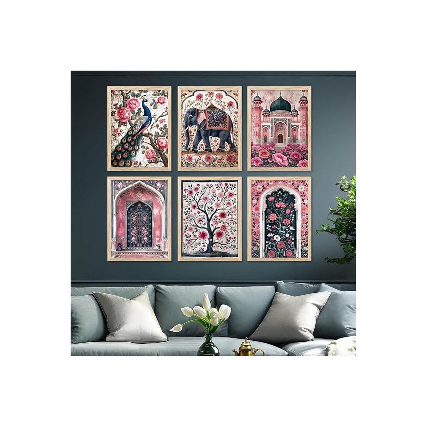 kotart Madhubani wall Art Paintings with Frame for Home Decoration | Painting for Wall Decoration Traditional Framed Painting for Living Room Bedroom Office Decor | Decorative Wall Art Set of 6 (13x17 inch, A)