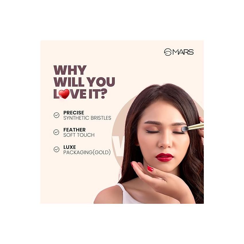 MARS Artist's Arsenal Professional Small Blending Eyeshadow Makeup Brush | Feather Soft Touch | Precise Synthetic Bristle | Perfect for Eyeshadow | Luxe Packaging Makeup Brush (Golden)