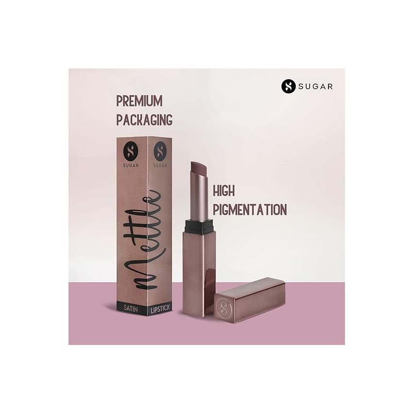 SUGAR Cosmetics Mettle Satin Lipstick | Highly Pigmented & Silky Matte Finish | Creamy Texture | Mango Butter Infused | 2.2 gm - 07 Gabriella (Soft Dusty Nude/Nude Pink)