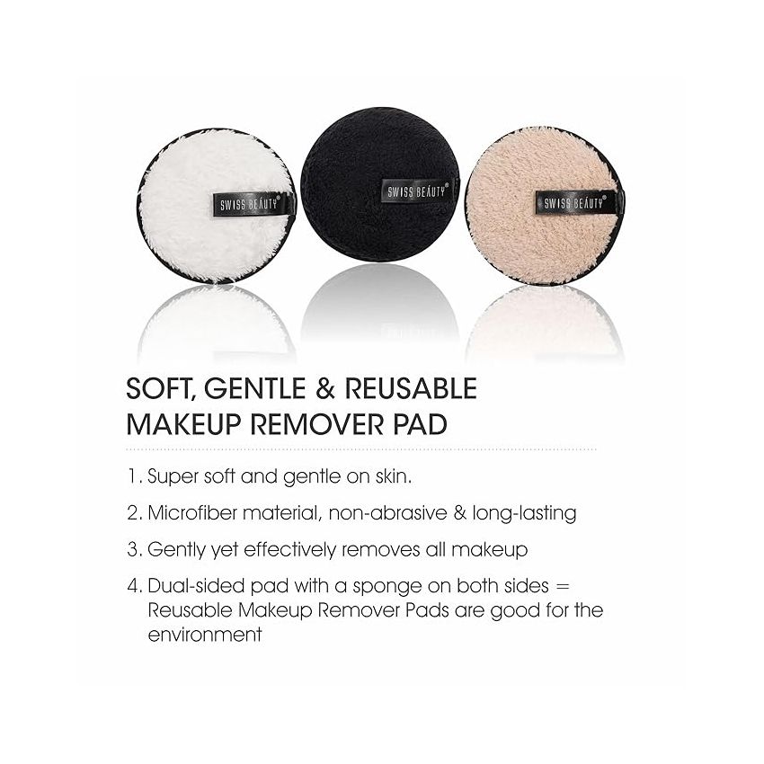 Swiss Beauty Soft & Gentle Cleansing Reusable Makeup Remover Pad| Easily Removes Stubborn Face & Eye Makeup | Pack of 1 | 8gm | Shade-1