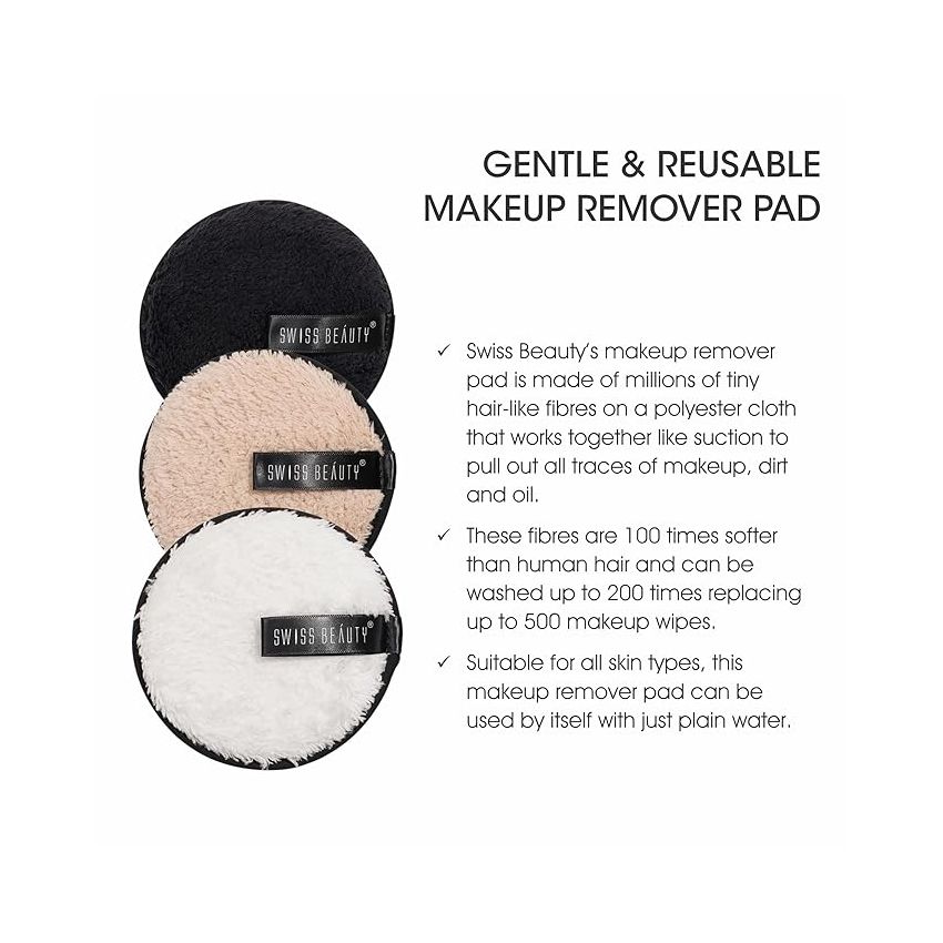 Swiss Beauty Soft & Gentle Cleansing Reusable Makeup Remover Pad| Easily Removes Stubborn Face & Eye Makeup | Pack of 1 | 8gm | Shade-1