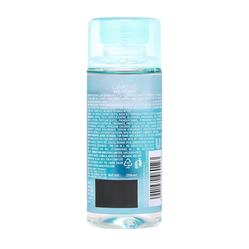 Lakme Micellar Water: Hydrating & Soothing Face Cleanser | Gentle Makeup Remover, Micellar Cleansing Water 200ml
