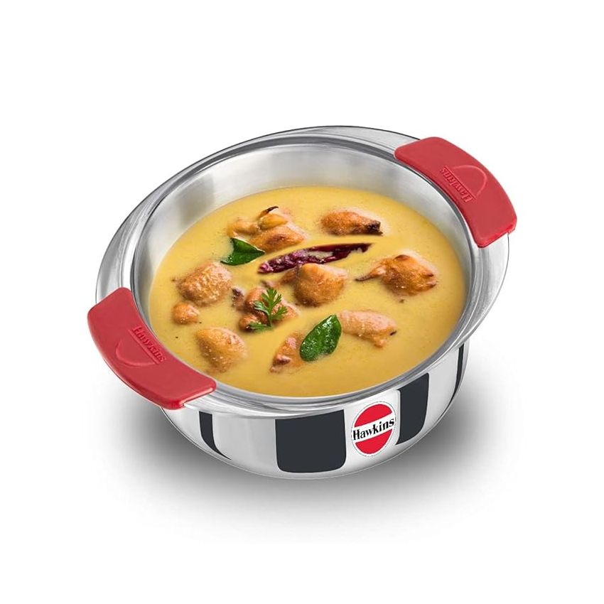Hawkins 2 Litre Metro Patila, Triply Stainless Steel Tope, Induction Bhagona, Tapeli, Silver (SSP20)