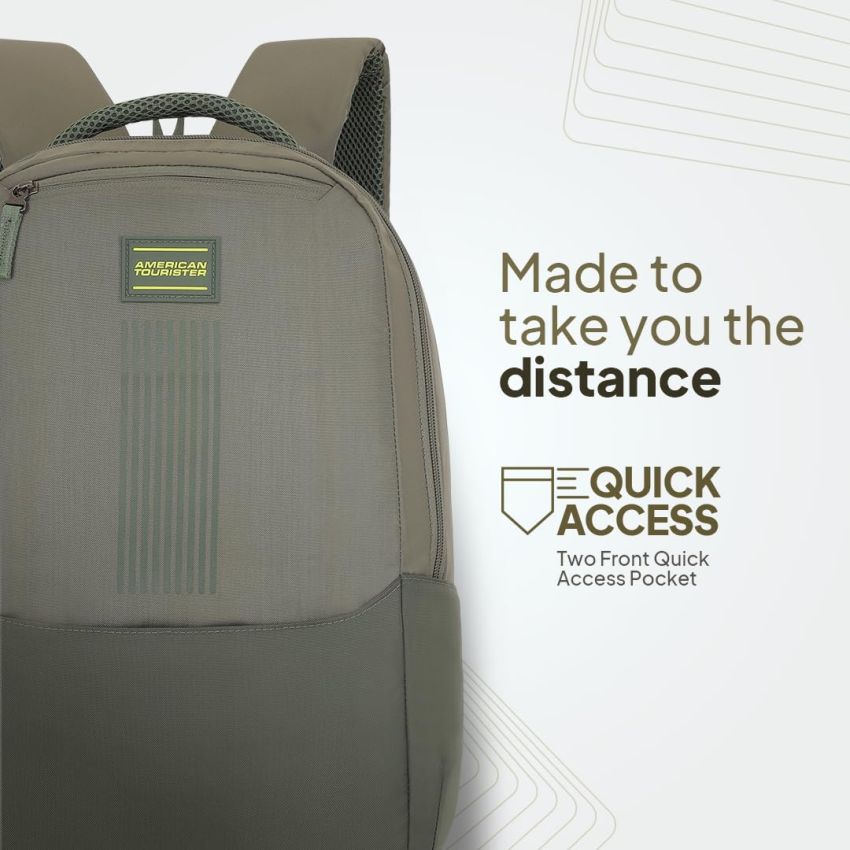 American Tourister New Bounce Style 01, 27L Volume College Backpack with Front Organizer and Spacious Interiors for Men & Women - Beige
