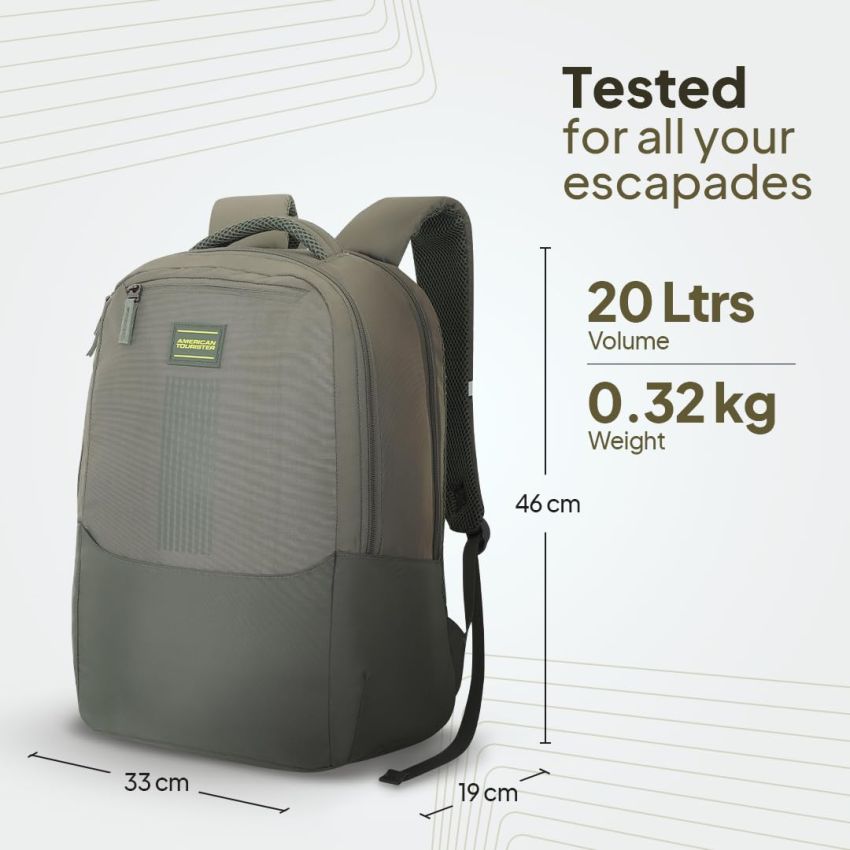 American Tourister New Bounce Style 01, 27L Volume College Backpack with Front Organizer and Spacious Interiors for Men & Women - Beige