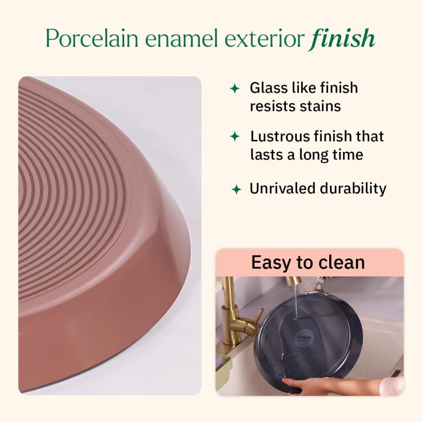 Ember Cookware Arcilla Ceramic Non Stick Dosa Tawa 28cm | Stainless Steel Handle | 1x Spatula | Induction Safe | Non Toxic Tawa | PFAS & PTFE Free | Capri Series | Green