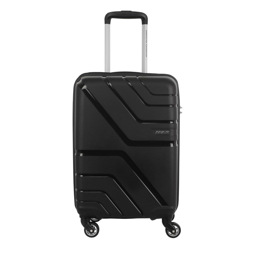 American Tourister Upland Spinner 55 Cms Polypropylene Hardsided Small Cabin Luggage|Speed_Wheel 8 Wheel Suitcase|Trolley Bag, Black, 24.5 Centimeters