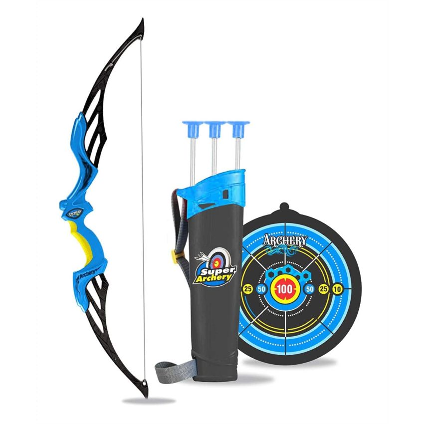 Cable World Sports Super Archery Bow and Arrow Set with Dart Target Board, Colourful with 3 Suction Cup Tip Arrows