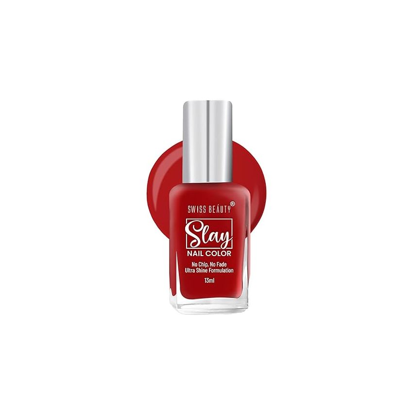 Swiss Beauty Slay Nail Color | Glossy Finish, Long Lasting Nail Paint| Chip resistant, Quick drying Nail Polish | Shade- Silk Red, 25Ml