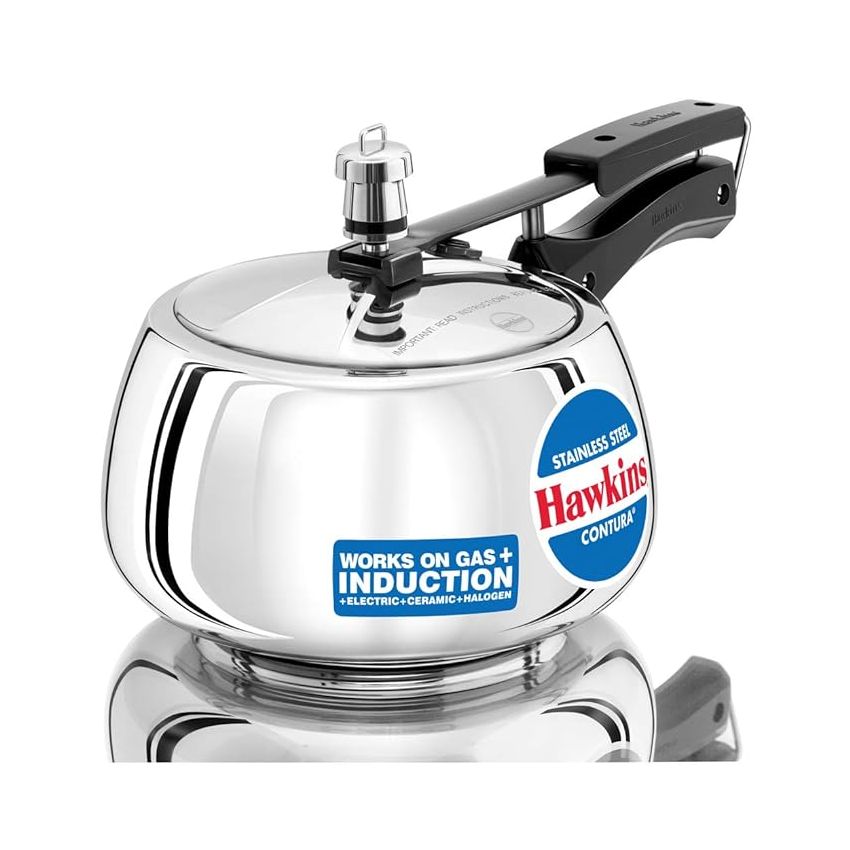 Hawkins 3 Litre Contura Pressure Cooker, Stainless Steel Inner Lid Cooker, Handi Cooker, Induction Cooker, Silver (SSC30)