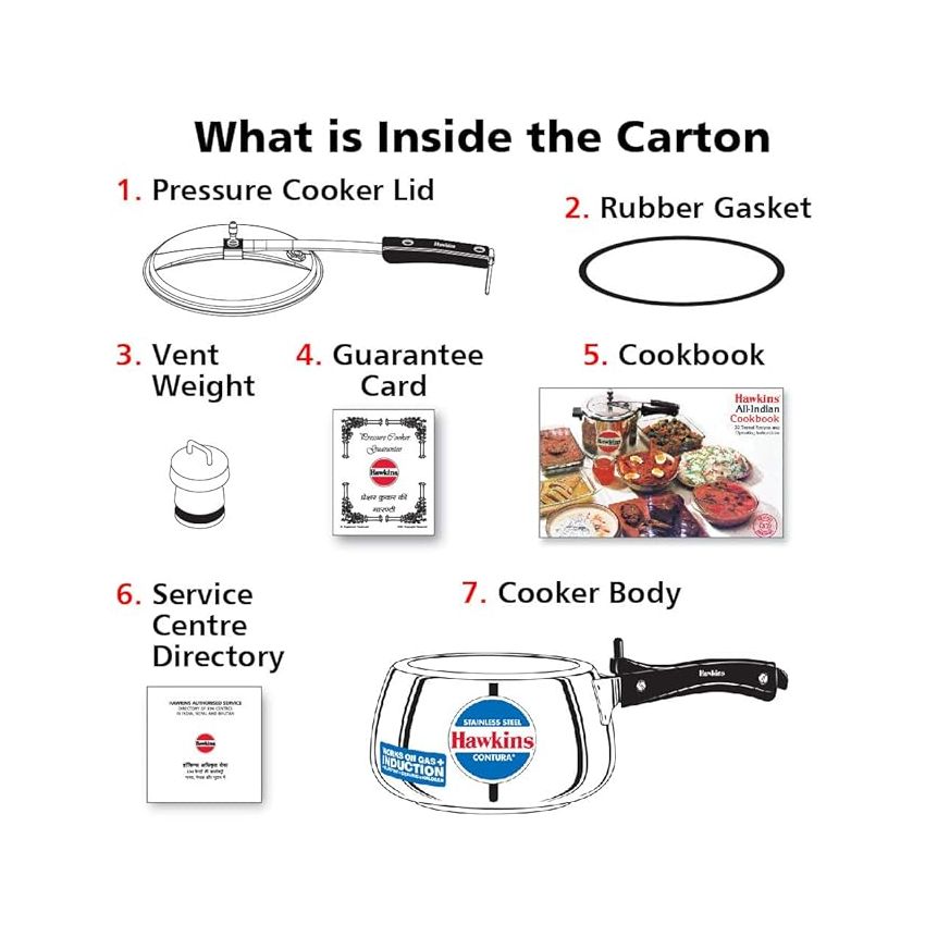 Hawkins 3 Litre Contura Pressure Cooker, Stainless Steel Inner Lid Cooker, Handi Cooker, Induction Cooker, Silver (SSC30)
