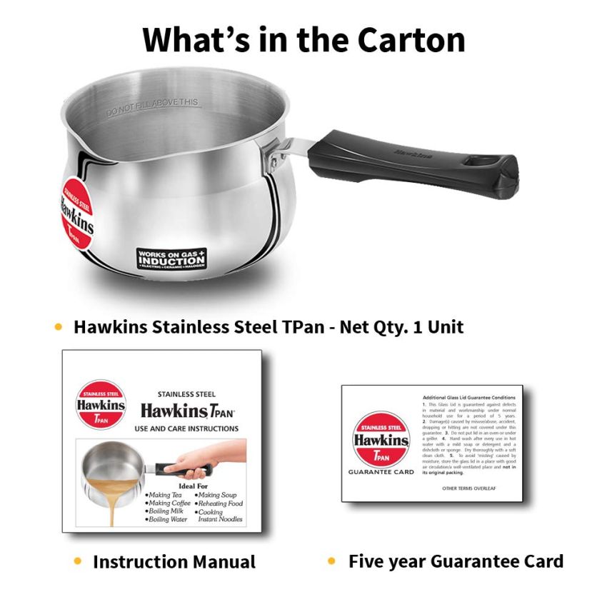 Hawkins 1.5 Litre Tpan, Stainless Steel Tea Pan, Induction Sauce Pan, Chai Pan, Saucepan, Silver (SST15)