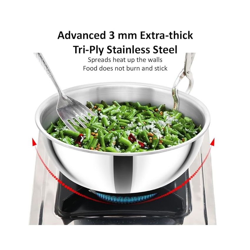 Hawkins 1.5 Litre Metro Kadhai, Triply Stainless Steel Induction Tasla, Silver (SSTA15)
