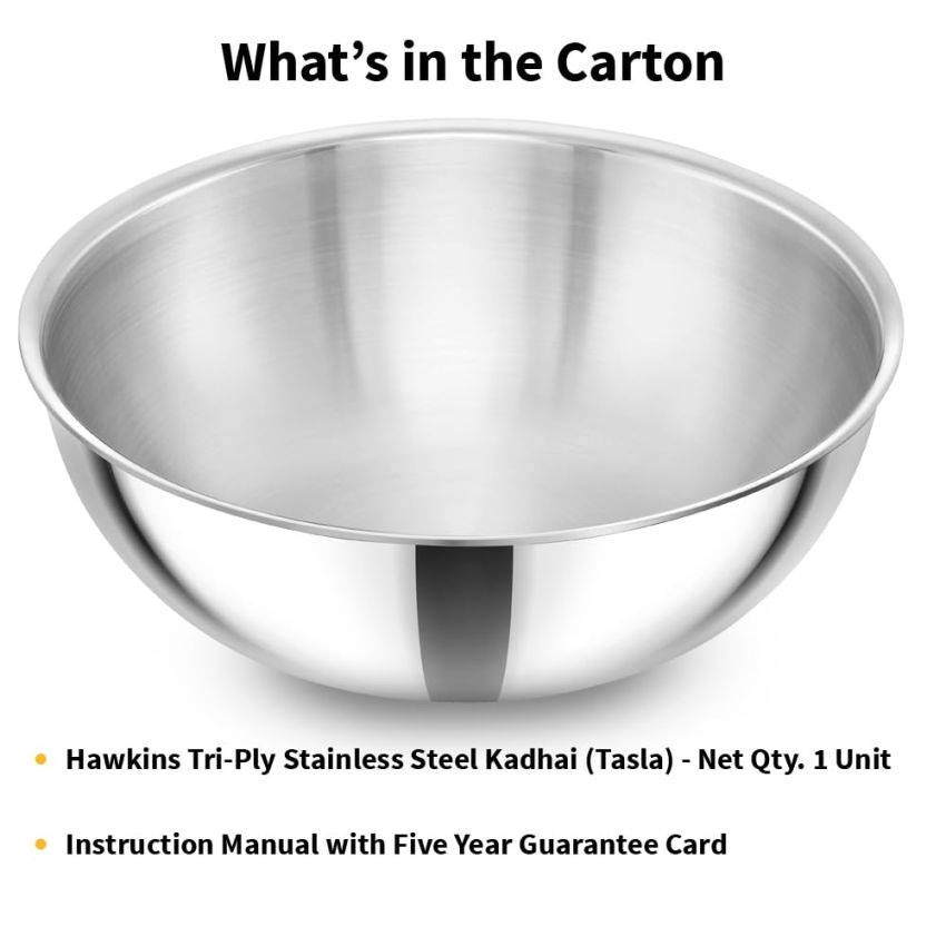 Hawkins 4 Litre Metro Kadhai, Triply Stainless Steel Induction Tasla, Silver (SSTA40)