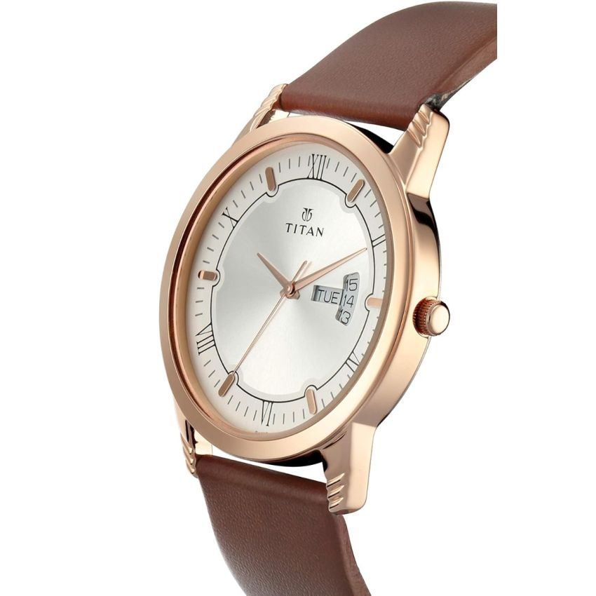 Titan Quartz Analog with Day and Date Silver Dial Leather Strap Watch for Couple-NS17742565WL01P/NT17742565WL01