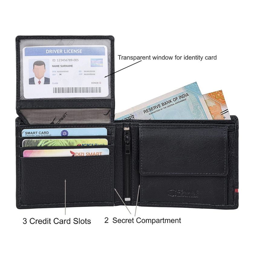 URBAN FOREST Stag Black/Red Leather Wallet for Men