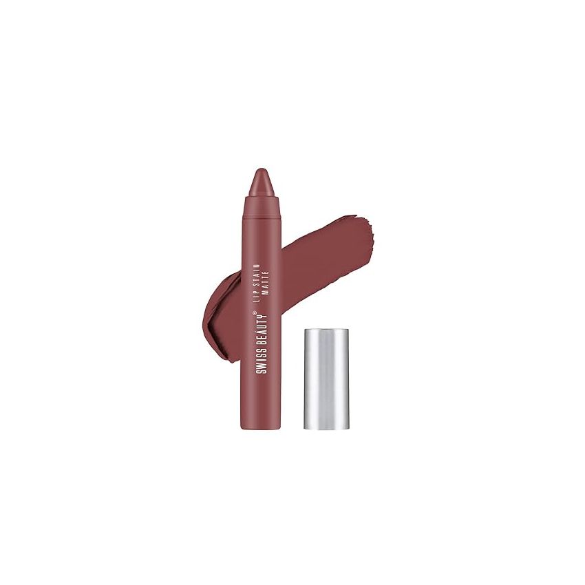 Swiss Beauty Stain Matte Lipstick | Long Lasting, Hydrating & Lightweight Lipstick | Hazienut, 3.4gm|