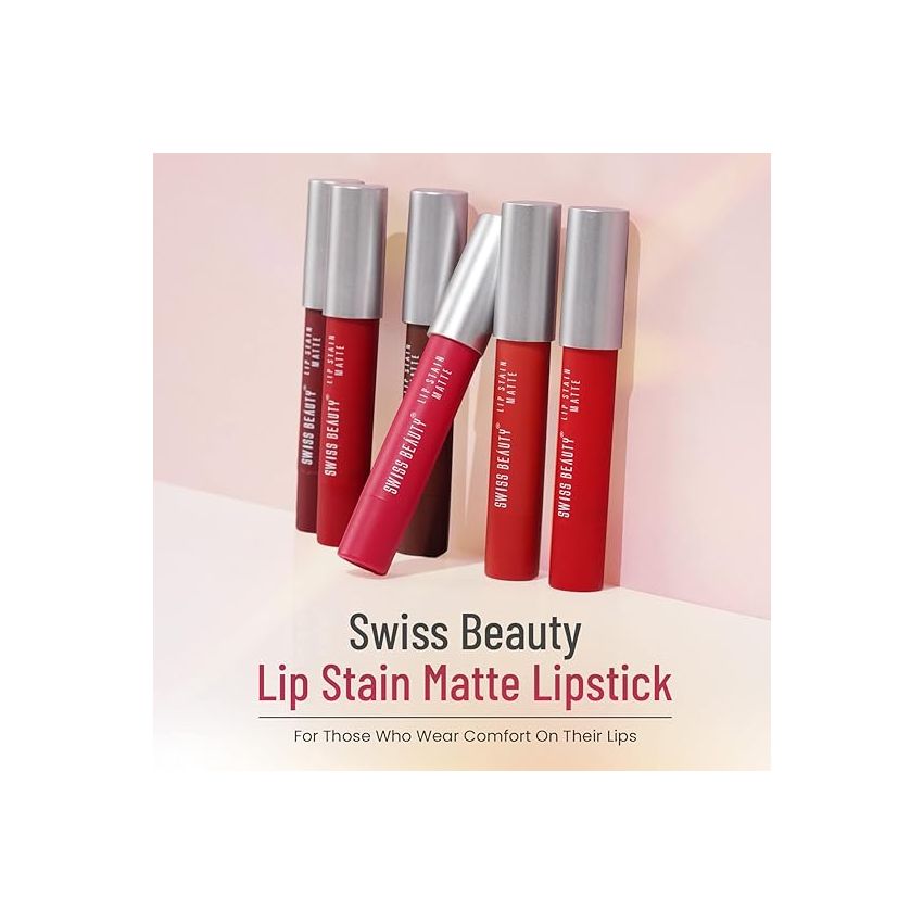 Swiss Beauty Stain Matte Lipstick | Long Lasting, Hydrating & Lightweight Lipstick | Hazienut, 3.4gm|