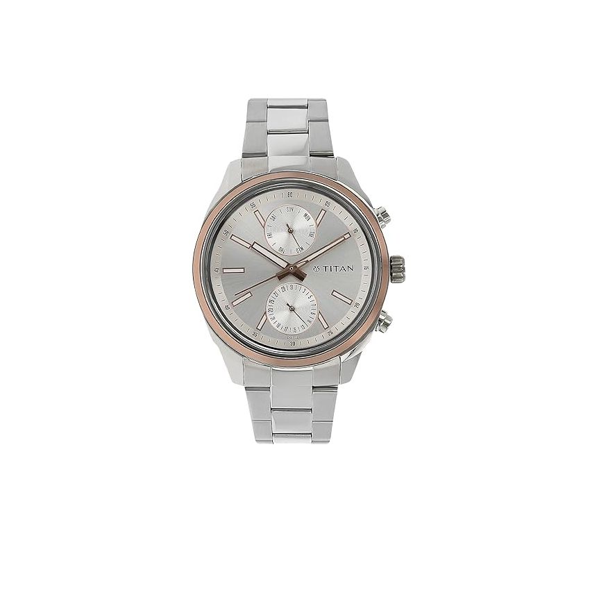 Titan Workwear Quartz Multifunction Silver Dial Stainless Steel Strap Watch for Men-NS1733KM02/NT1733KM02