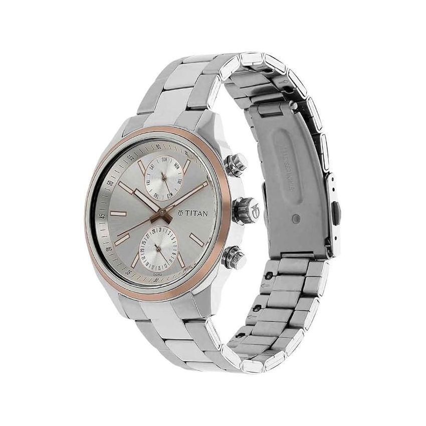 Titan Workwear Quartz Multifunction Silver Dial Stainless Steel Strap Watch for Men-NS1733KM02/NT1733KM02