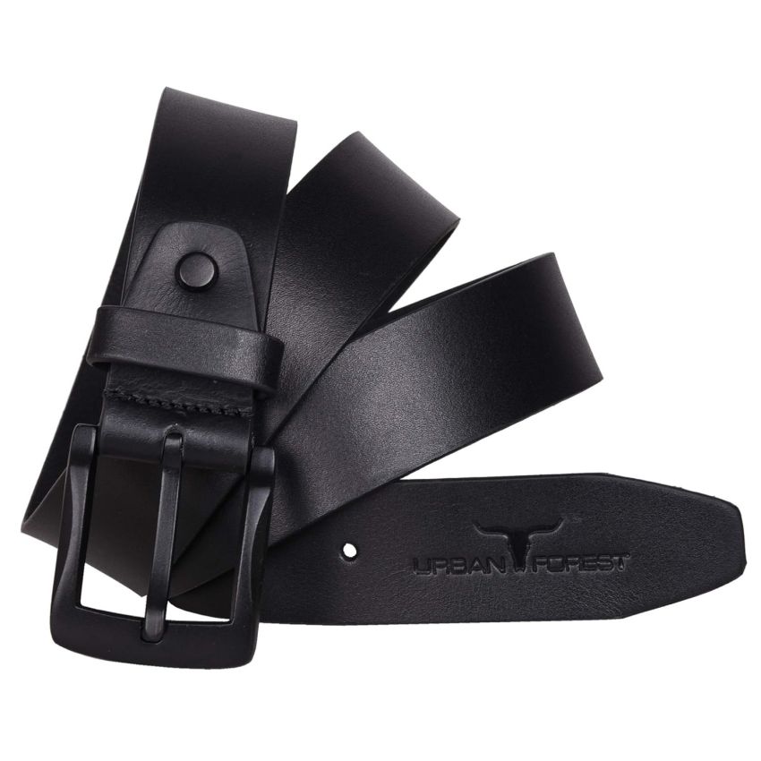 URBAN FOREST Stannis Black Leather Wallet & Black Casual Belt Combo Gift Set for Men