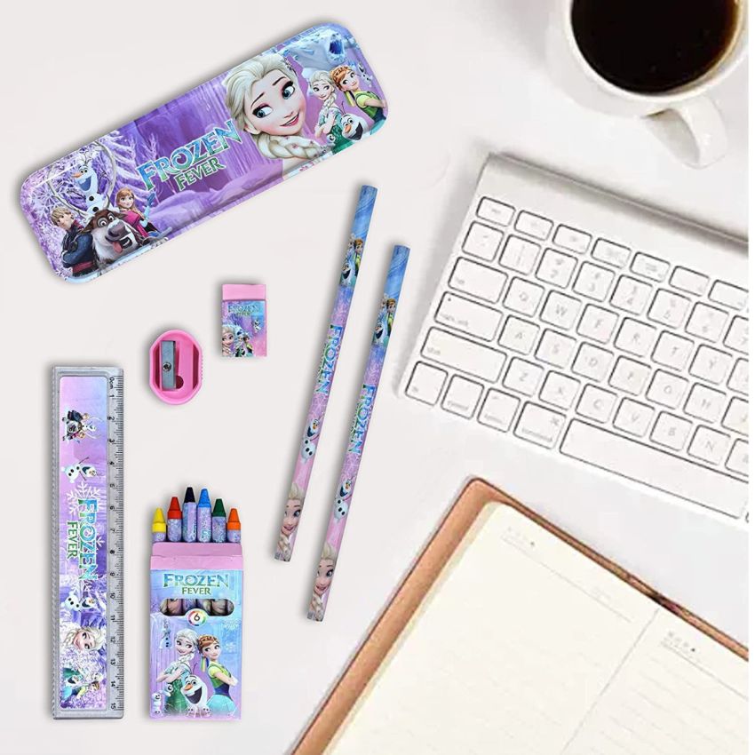 Cable World Stationary Kit Set For School Kids, Girls/Boys Birthday Gift - Pencil Pen Book Eraser Sharpener (Pink, Metal, Backpacks)