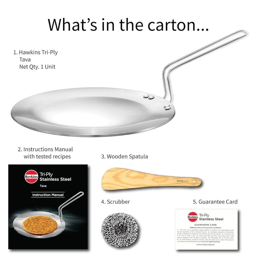 Hawkins Tri-Ply Stainless Steel Induction Compatible Tava, 26 cm, 3.5 mm & Stainless Steel Induction Compatible TPan with Glass Lid, 1 Litre, 0.9 mm