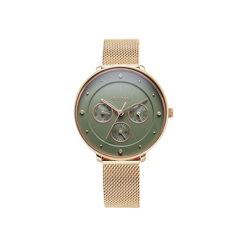 Titan Neo Quartz Multifunction Green Dial Stainless Steel Strap Watch for Women-NS2651WM05