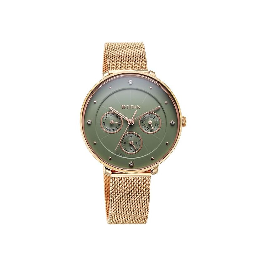 Titan Neo Quartz Multifunction Green Dial Stainless Steel Strap Watch for Women-NS2651WM05