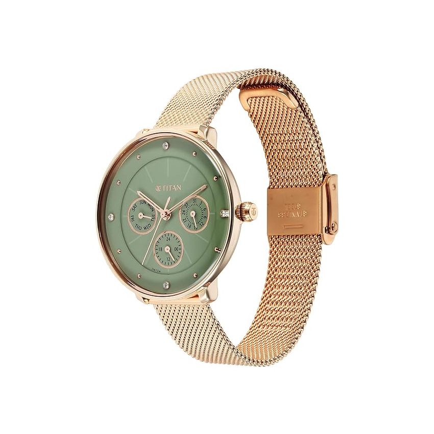 Titan Neo Quartz Multifunction Green Dial Stainless Steel Strap Watch for Women-NS2651WM05