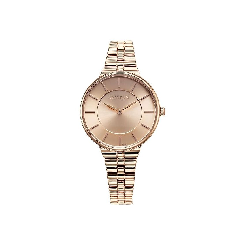 Titan Aura Quartz Analog Rose Gold Dial Stainless Steel Strap Watch for Women-95245WM01/NT95245WM01